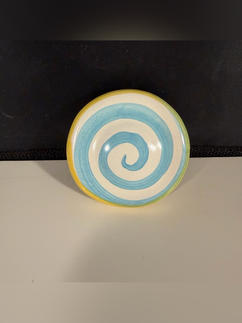 Vintage Mackenzie Childs Blue Swirl Round Ceramic Door Knob/Drawer Pull